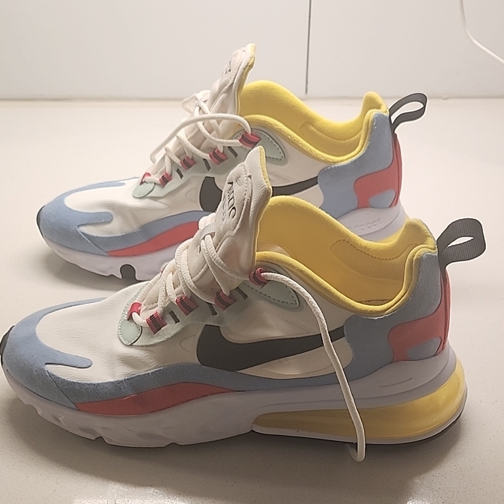 Nike WOMEN'S Air Max 270 React Sneakers - White, Blue, Yellow - Picture 3 of 7